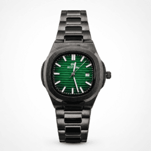 BESTWIN Original Men's Luxury Watch Full Black Stainless Steel Emerald Green Sunburst Dial Waterproof Business & Casual Wristwatch