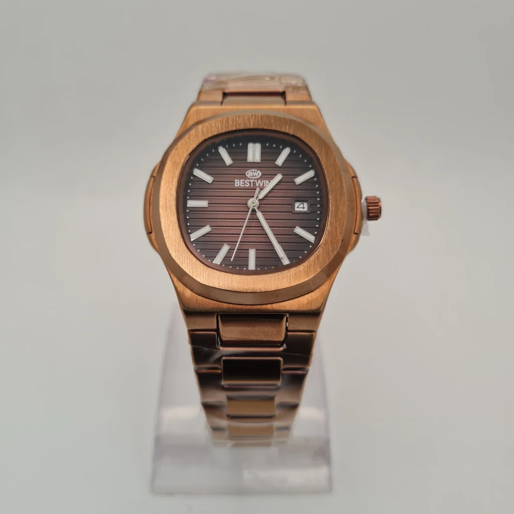 Bestwin Men’s Luxury Copper Edition Watch – Dark Brown Textured Dial | Premium Stainless Steel Body | Elegant Nautical Design | Water Resistant-