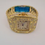 Cartier Santos-Inspired Luxury Watch Full Golden Iced Out Diamond Edition Unisex Statement Timepiece Water Resistant & Premium Build