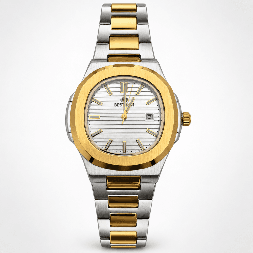 Bestwin Luxury Two-Tone Edition Silver Dial Stainless Steel Watch for Men