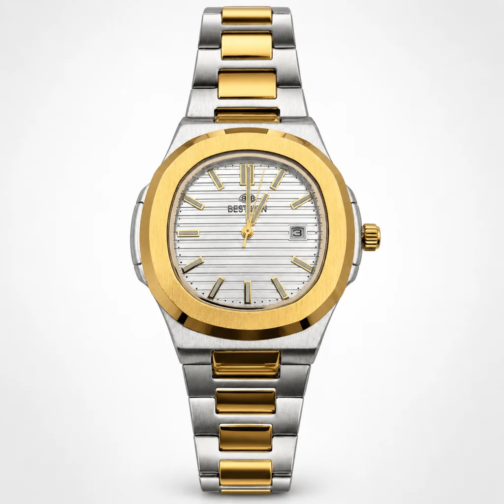 Bestwin Luxury Two-Tone Edition Silver Dial Stainless Steel Watch for Men