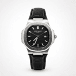Patek Philippe Geneve Nautilus Edition Black Dial with Premium Black Leather Strap