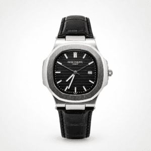 Patek Philippe Geneve Nautilus Edition Black Dial with Premium Black Leather Strap