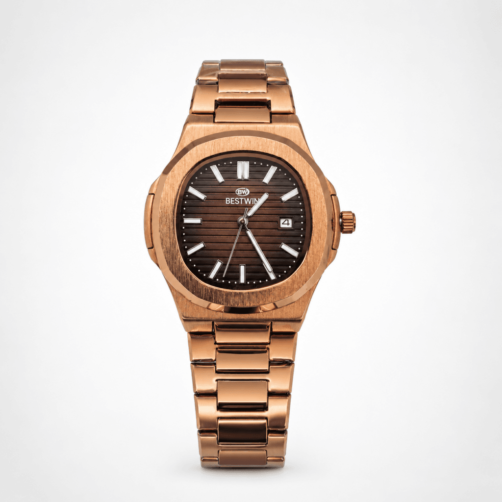 Bestwin Men’s Luxury Copper Edition Watch Dark Brown Textured Dial Premium Stainless Steel Body Elegant Nautical Design Water Resistant