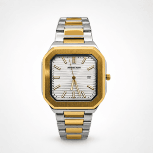 Universe Point Men’s Square Luxury Watch Two-Tone Gold & Silver Striped Silver Dial Premium Stainless Steel & Water Resistant