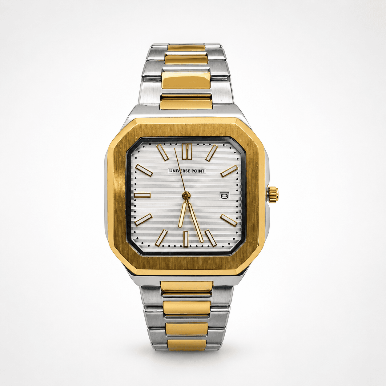 Universe Point Men’s Square Luxury Watch Two-Tone Gold & Silver Striped Silver Dial Premium Stainless Steel & Water Resistant Universe Point Men’s Square Luxury Watch Two-Tone Gold & Silver Striped Silver Dial Premium Stainless Steel & Water Resistant