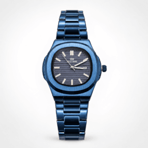 Bestwin Men’s Luxury Blue Nautical Edition Deep Blue Textured Dial Matching Blue Stainless Steel Body Modern Octagonal Design Water Resistant