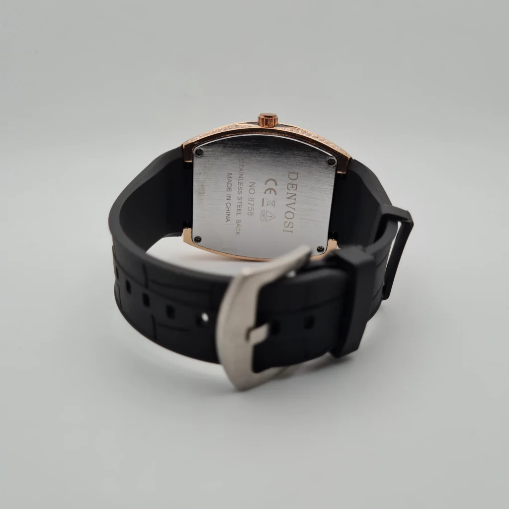 Strap Color: Midnight Black Strap Material: Flexible Silicone / Rubber Body Material: Stainless Steel Back with Alloy Crystal Bezel Water Resistance: Water Resistant
