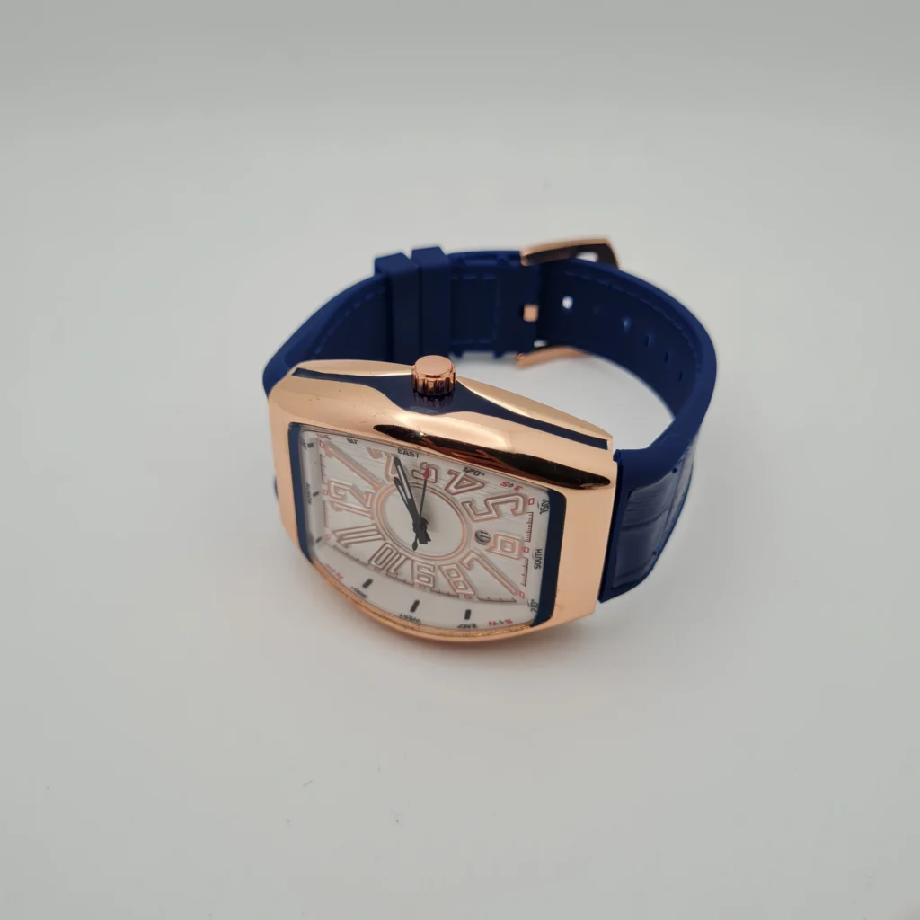 Denvosi Square Luxury – Midnight Blue Strap with Polished Rose Gold Body