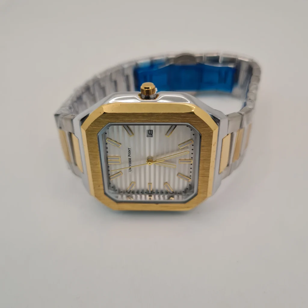 Universe Point Men’s Square Luxury Watch Two-Tone Gold & Silver Striped Silver Dial Premium Stainless Steel & Water Resistant