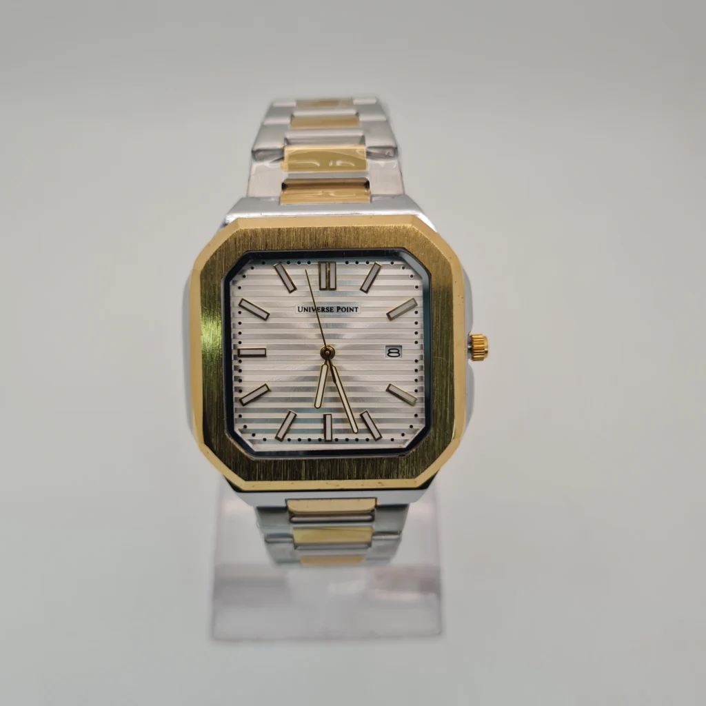 Universe Point Men’s Square Luxury Watch Two-Tone Gold & Silver Striped Silver Dial Premium Stainless Steel & Water Resistant