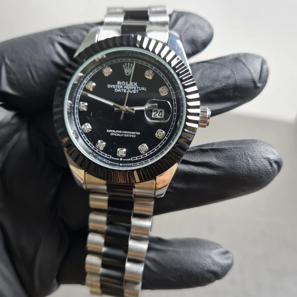 Rolex Oyster Perpetual Datejust Men's Luxury Two-Tone Watch | Black Dial with Diamond Markers & Stainless Steel Body