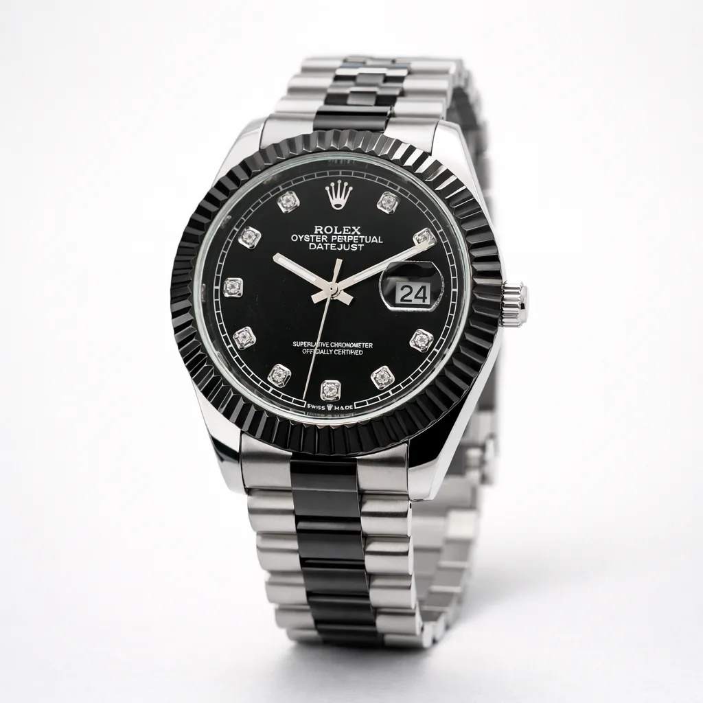 Rolex Oyster Perpetual Datejust Men's Luxury Two-Tone Watch | Black Dial with Diamond Markers & Stainless Steel Body